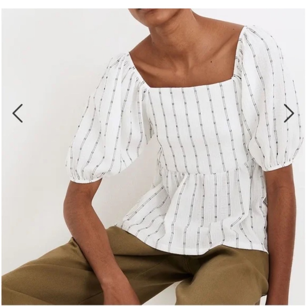 Madewell Puff Sleeve-Empire-Top White/Black Women’s Size S